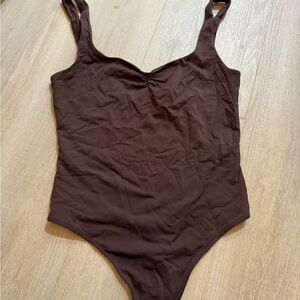 Aritzia Brown Scoop Neck Bodysuit